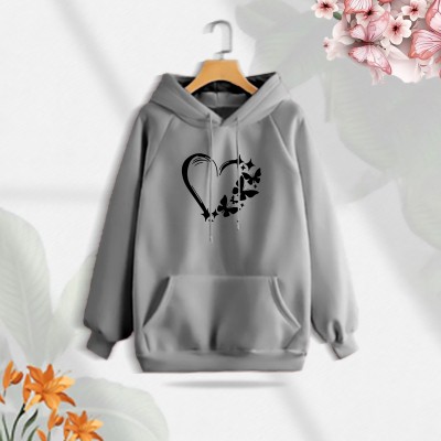 Premium Comfortable (Gray -Love Butterflies) Ladies winter hoodie